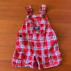 OshKosh B'gosh Red and White Plaid Overall shorts 6mo
